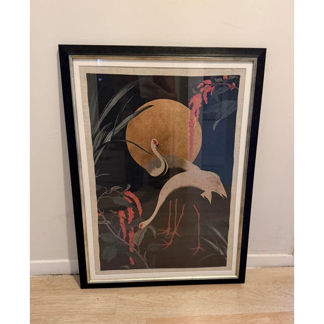 Asian Mind the Gap “Cranes at Night” Linen Framed Artwork Print 22” X 28” For Sale - Image 3 of 12