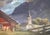 Teal Mid-Century Original European Alpine Village Oil Painting on Board For Sale - Image 8 of 11