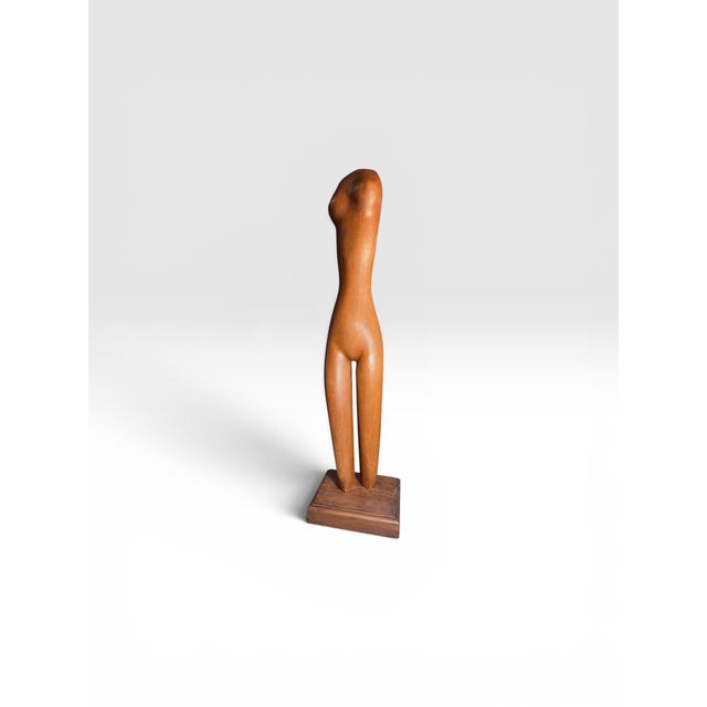 1960s Vintage Hand-Carved Modernist Nude Female Wood Sculpture, 32”h For Sale - Image 5 of 12