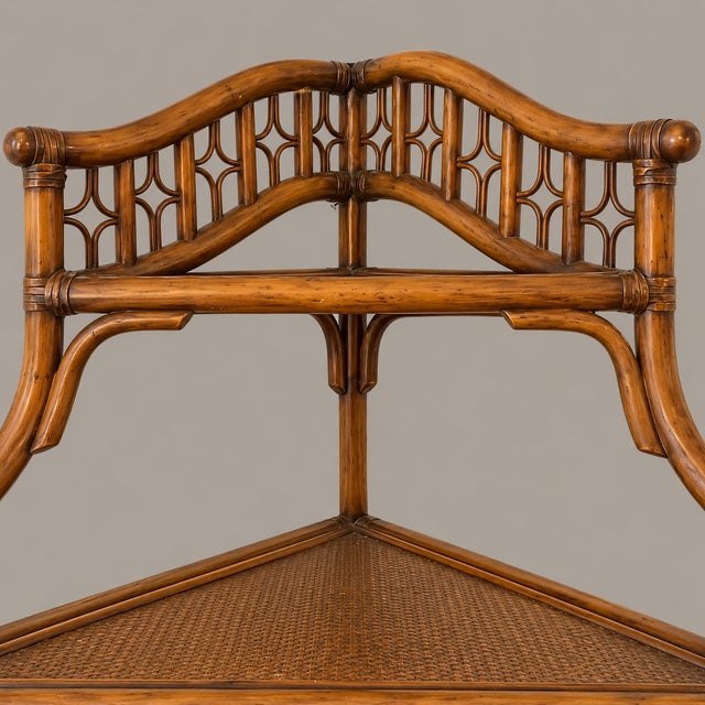 Brown Vintage Rattan and Wicker Five Tier Pagoda Etagere With Fretwork For Sale - Image 8 of 9