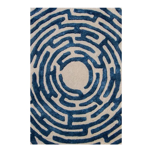 Amiens Hand-Tufted Maze Rug, Blueberry Blue, 9x12 For Sale