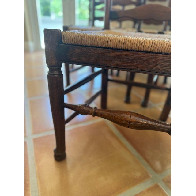 Vintage Ladderback Side Dining Chairs With Rush Seats - Set of 6 For Sale - Image 12 of 17