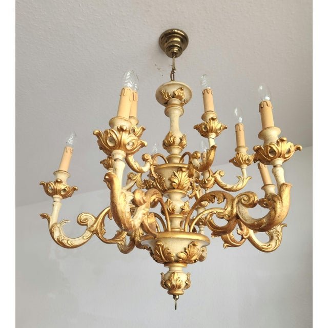 Cream Vintage Florentine Chandelier with Gold Leaf, 1930s For Sale - Image 8 of 18