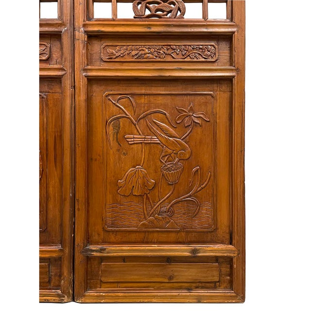 Late 19th Century Antique Chinese Handcrafted 3 Panel Wooden Screen/Room Divider For Sale - Image 10 of 13