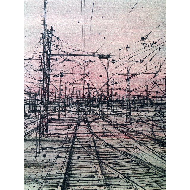 1960s Jean Carzou, 60s Carzou French Modernist Color Lithograph Paris Train Station LeChemin de Fer, 1968 For Sale - Image 5 of 10