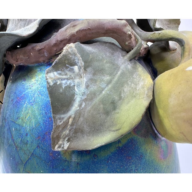 1900s Clément Massier Art Nouveau Pottery Vase With Iridescent Apple Design 14"h X 8"w For Sale - Image 10 of 16