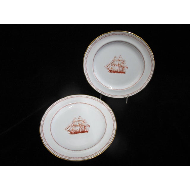 Spode Copeland England fine salad plate set of 2 in red Trade Winds pattern. Ship George of Salem 1814 design. Each...