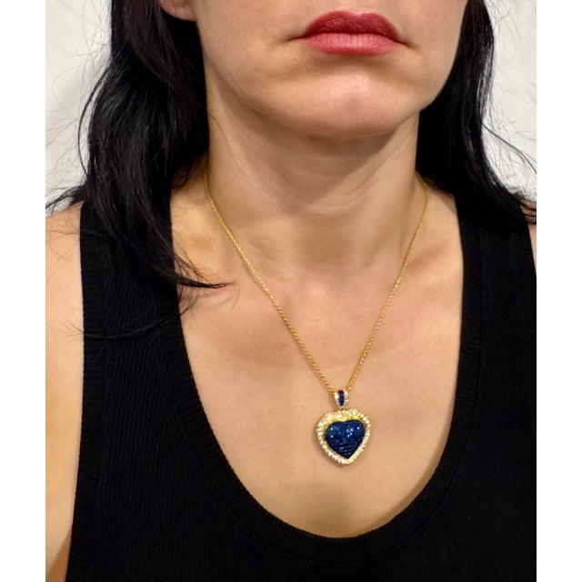 Invisible Mystery Set Sapphire and Diamond Heart Pendant 18 Karat Yellow Gold For Sale - Image 12 of 18