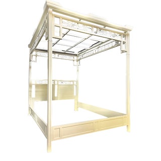 1980s Vintage Baker Furniture Chinese Chippendale Canopy Bed Frame For Sale