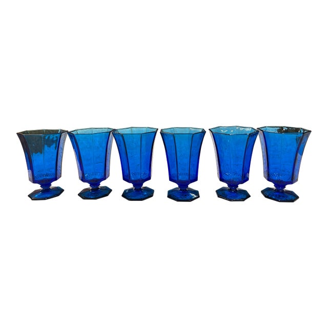 Vintage Electric Blue by Independence Glass - Iced Tea or Anything Goblets - Set of 6 For Sale