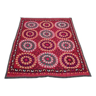 Vintage Hand-Embroidered Suzani Wall Hanging, 1920s For Sale