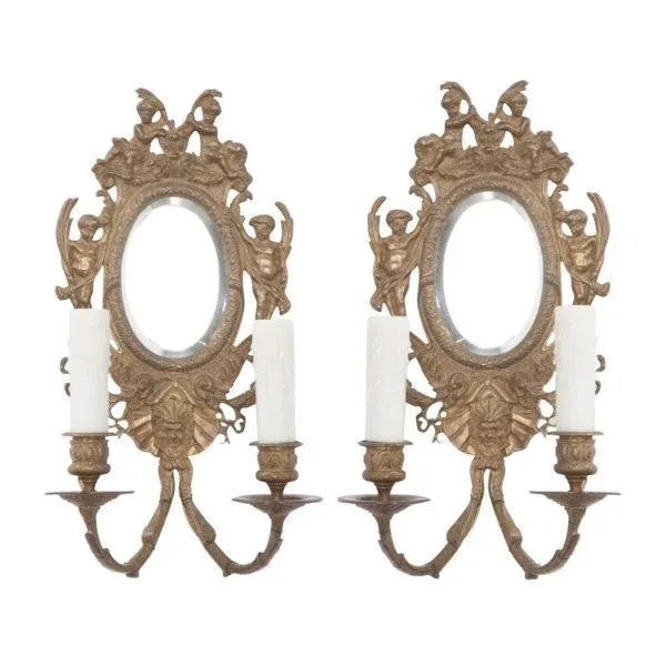 French 19th Century Louis XV-Style Brass & Mirror Sconces - A Pair For Sale - Image 9 of 9