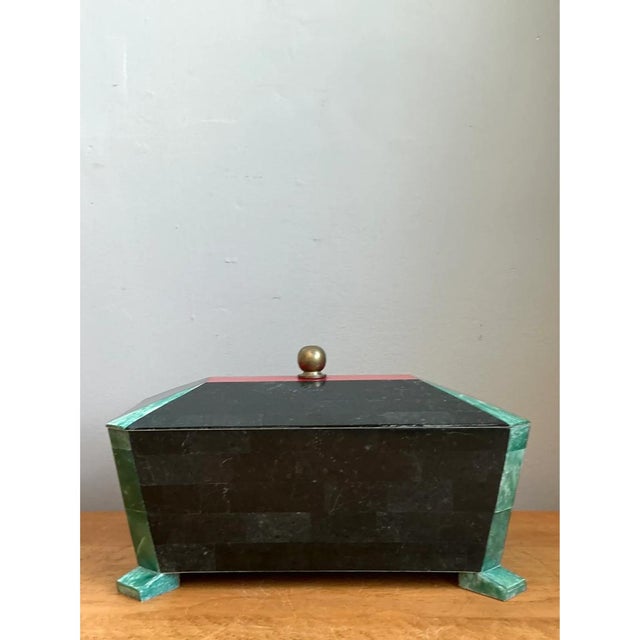 Metal Vintage Art Deco Stone Inlay Box For Sale - Image 7 of 12