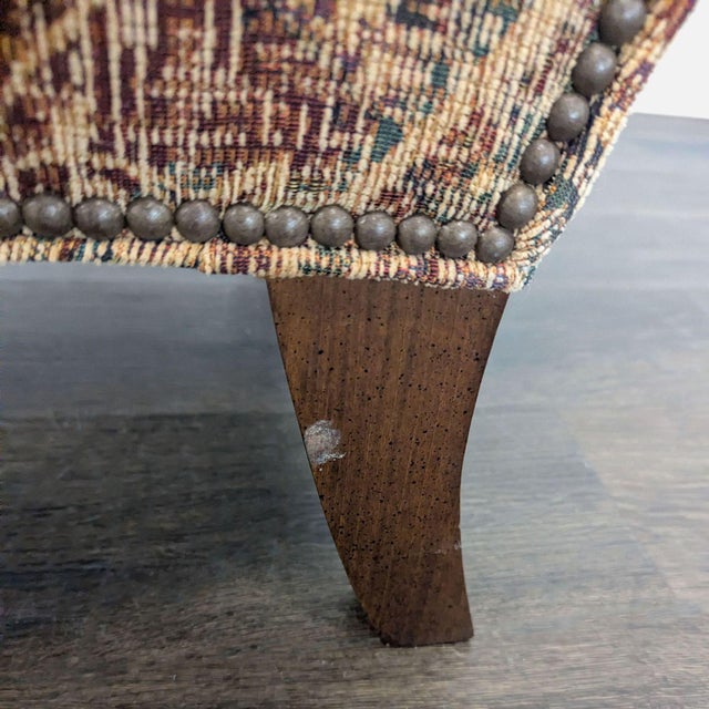 Brown Lee Industries Patterned Lounge Chair With Wooden Legs For Sale - Image 8 of 9