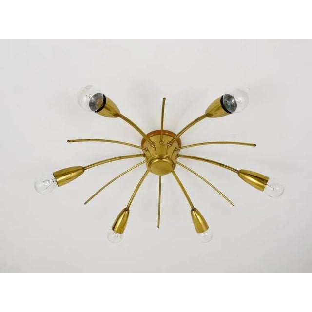 Kalmar Modernist Brass Sun-Shaped Flush Mount attributed to J. T. Kalmar for Kalmar, Austria, 1950s For Sale - Image 4 of 9