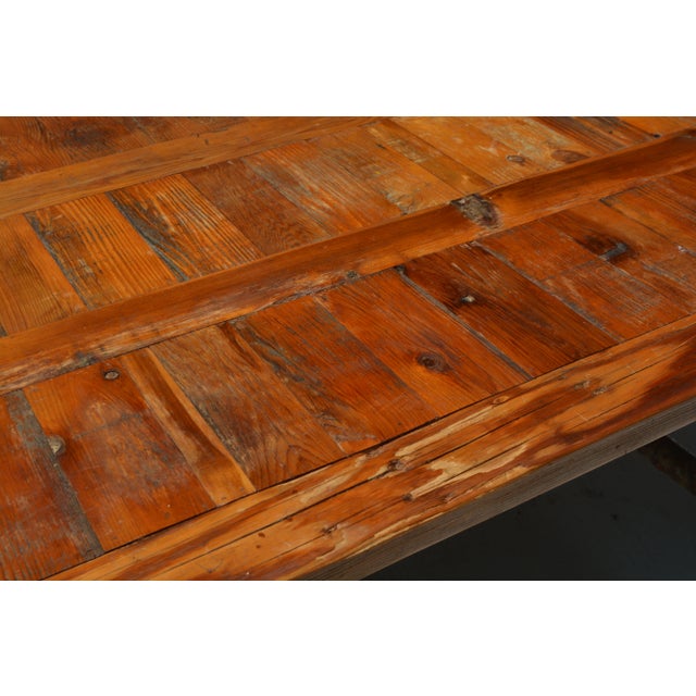 1980s Vintage Americana West Log Wood Dining Table & 6 Brown Leatherette Chairs Furniture Set Rustic / Cabin - Set of 7 For Sale - Image 5 of 12