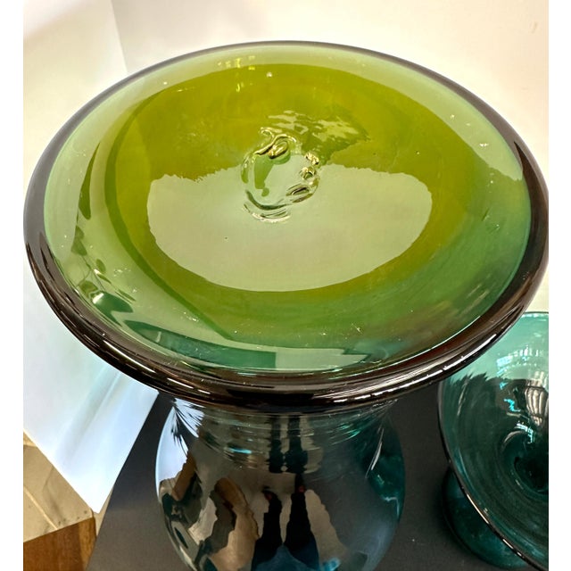 Green Blue Green Turquoise Signed Blenko Glass - Set of 2 For Sale - Image 8 of 9