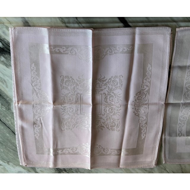 Textile Vintage Fine Damask Pink Napkins - Set of 8 For Sale - Image 7 of 15