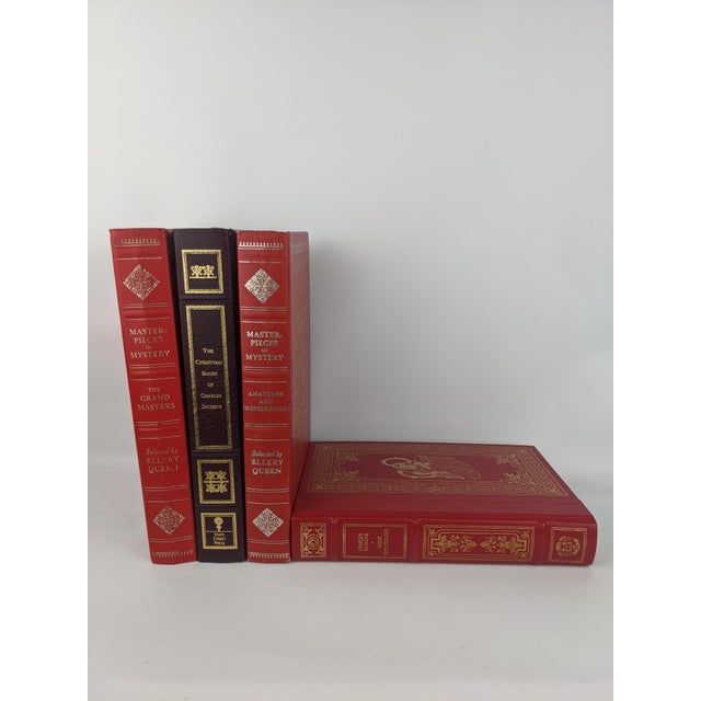 English Set of 4 Red & Burgundy Gold Gilt Decorative Books, Dickens & Ellery Queen For Sale - Image 3 of 16