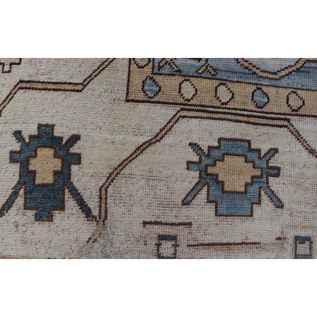 Textile Vintage Turkish Oushak Rug With Geometric Medallion & Tribal Design 8'0 X 11'0 For Sale - Image 7 of 12