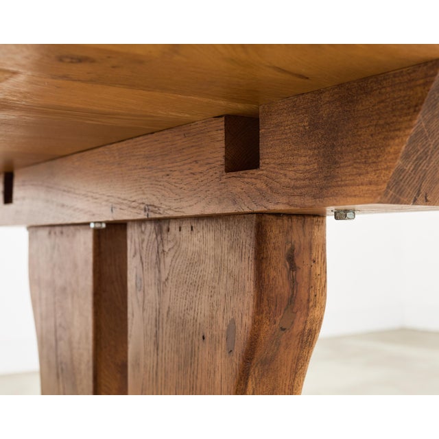 Wood French Provincial Oak Country Farmhouse Trestle Dining Table For Sale - Image 7 of 18