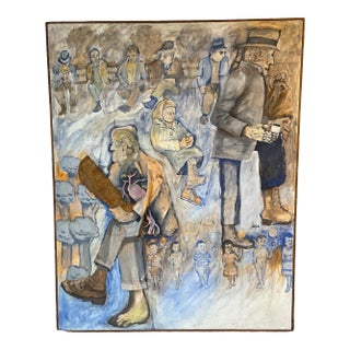 Multidimensional Surrealism Figurative Oil on Canvas Vintage Painting Signed For Sale