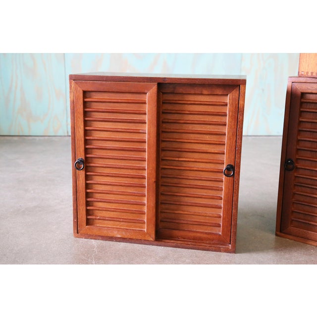 Studio Made Walnut Mid Century Modern 2 Sided Cabinets Set of 3 For Sale - Image 13 of 13