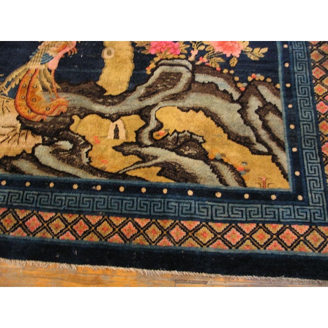 Early 20th Century 1920s Blue Ivory Coral Antique Chinese Baotou Carpet With Phoenix 5'6" X 9' Pictorial Wool Rug For Sale - Image 5 of 5