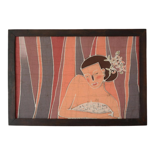 Vintage Minimalist Bathing Nude Female Batik Painting For Sale