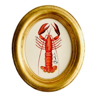Original Hand-Painted Lobster Painting, Framed in a Vintage Frame For Sale