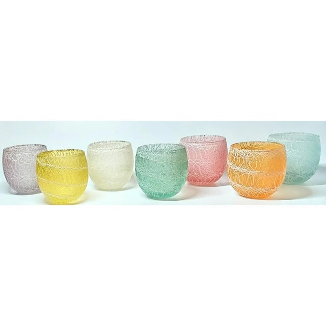 Pastel Mid-Century Spaghetti Lowball Glasses- Set of 6 For Sale - Image 4 of 12