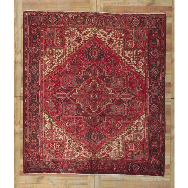 Red Vintage Persian Heriz Rug - 07'07 X 08'08 For Sale - Image 8 of 9