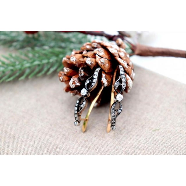 Gold Earrings with Diamond Stud, Set of 2 For Sale - Image 6 of 7