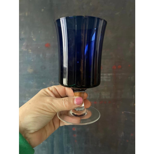 Glass Early 20th Century Deep Blue Sasaki Wineglasses Coastal Decor Jewel Tones - Set of Five (5) For Sale - Image 7 of 7