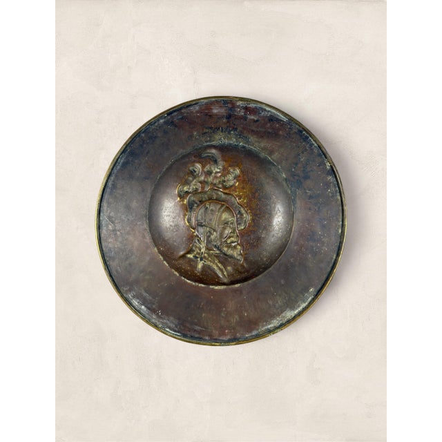 1920s Early 20th Century Antique English Repoussé Brass Wall Charger With Renaissance Portrait For Sale - Image 5 of 7