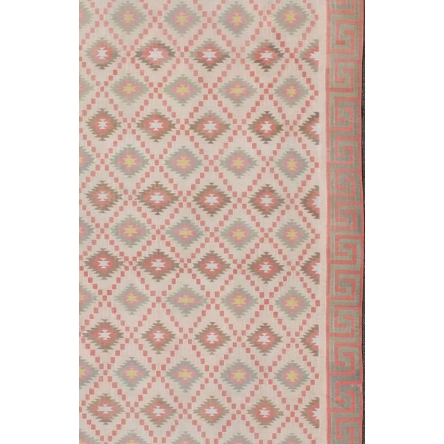 Large Vintage Indian Designer Cotton Dhurrie In Muted Pastel Colors. Keivan Woven Arts / rug ROD-4485, country of origin /...