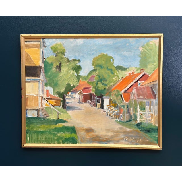 Ulfe, Street with Houses and Trees, 1982, Oil on Canvas, Framed For Sale - Image 13 of 18