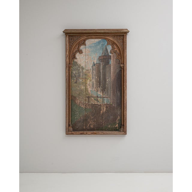 1928 French Gothic Revival Painting with Architectural Frame For Sale - Image 10 of 18