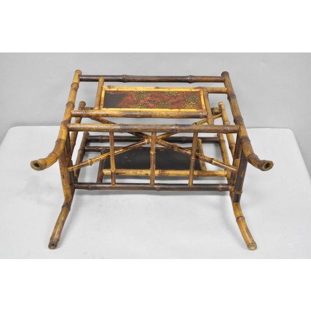 Antique English Victorian Bamboo Fretwork Canterbury Magazine Rack Stand For Sale - Image 16 of 17