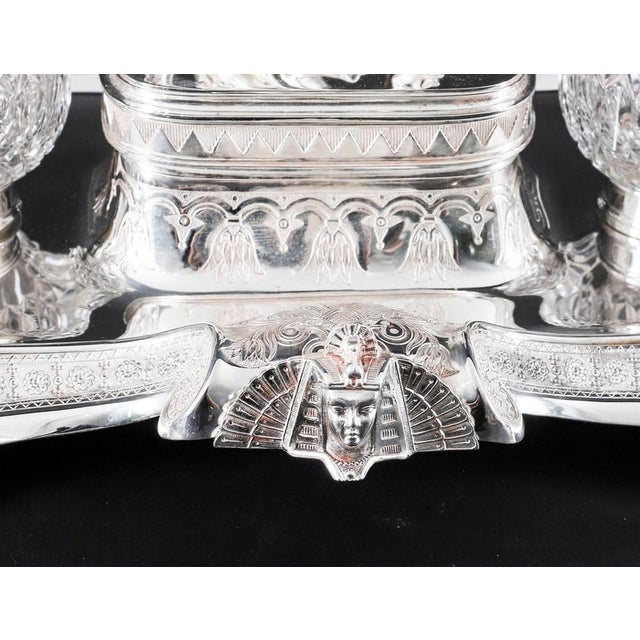 Silver Antique Victorian Egyptian Revival Inkstand, 1890s For Sale - Image 8 of 18