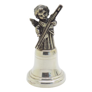 Vintage Italian Handmade Silver Angel with Instrument Bell by Brandimarte, Florence, 1980s For Sale