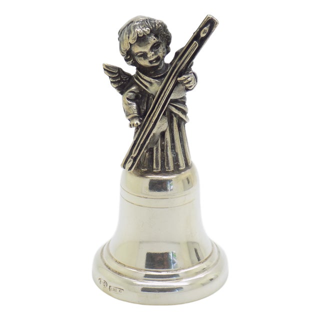 Vintage Italian Handmade Silver Angel with Instrument Bell by Brandimarte, Florence, 1980s For Sale