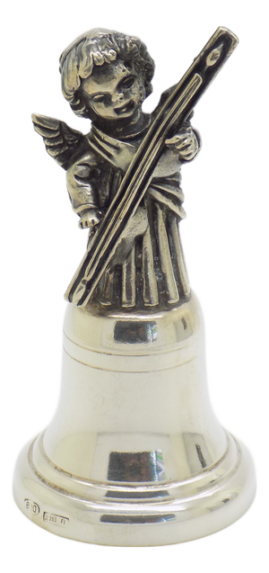 Vintage Italian Handmade Silver Angel with Instrument Bell by Brandimarte, Florence, 1980s