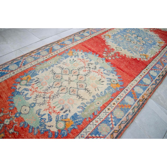 1960s Turkish Runner Rug Hand-Knotted Muted Colors Tribal Hallway Decor Lady Bug Pattern - 3'1" X 12'9" For Sale - Image 5 of 14