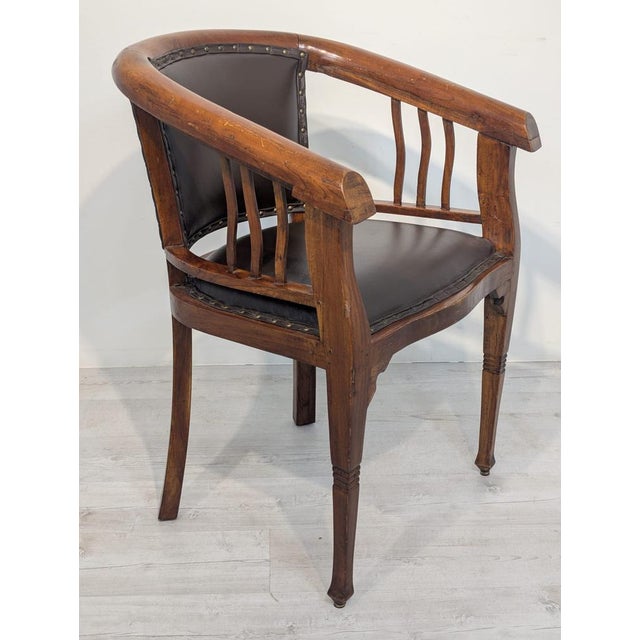 Interwar Wooden Office Chair in Natural Leather, 1890s For Sale - Image 14 of 15