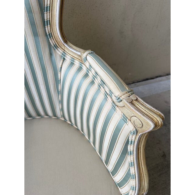 Vintage French Louis XV Style Striped Silk Bergère Chair With Matching Pillow For Sale - Image 9 of 16