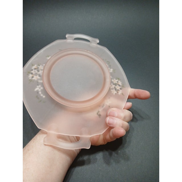 1970s 1970s Frosted Pink Octagonal Dish Hand Painted Flowers Dainty Cottage Tea Party Girly For Sale - Image 5 of 6
