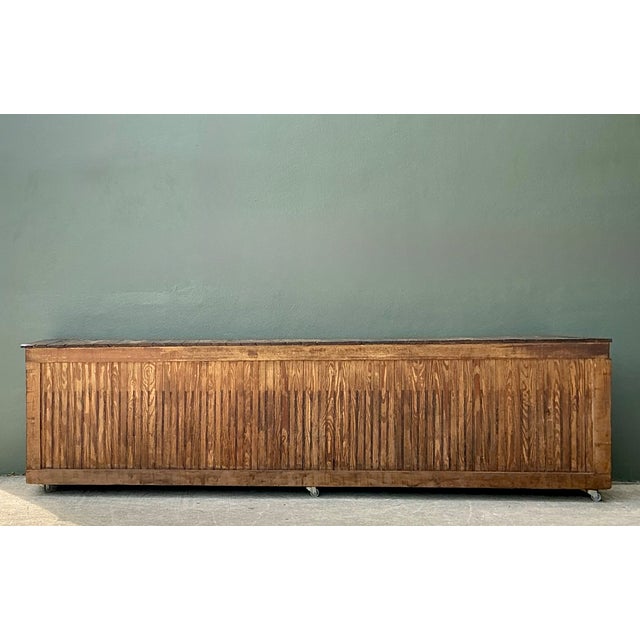 Vintage Wood Industrial Long Counter For Sale - Image 10 of 13