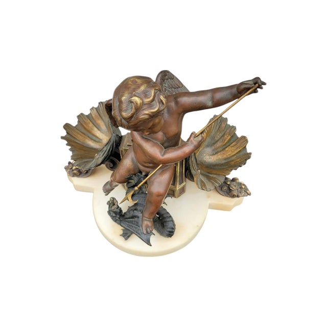 19th C French Bronze Cherub Sculpture on Marble Base – Dragon & Shell Motif For Sale In Philadelphia - Image 6 of 10