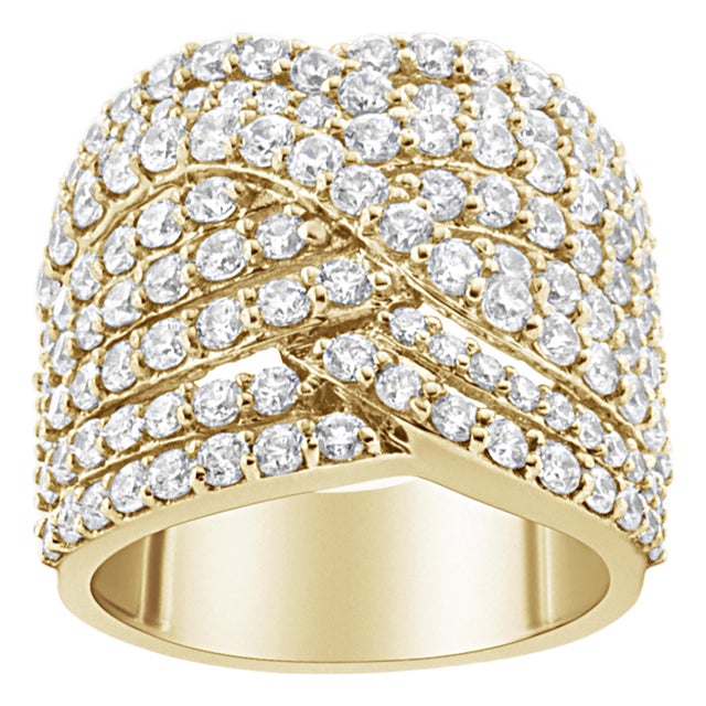 10K Yellow Gold 3.0 Cttw Diamond Eight-Row Bypass Crossover Statement Band Ring (H-I Color, I2-I3 Clarity) - Size 6 For Sale